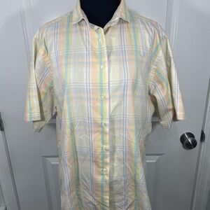Womens Multicolor Plaid Short Sleeve Shirt Size Large (14/16) CB-